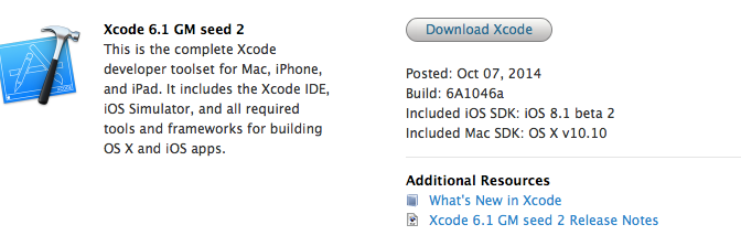 Xcode 6.1 GM 2 is now being Seeded to Developers